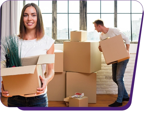 Moving team packing boxes